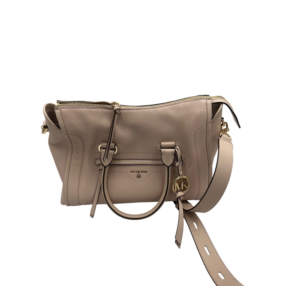 Michael Kors Carine Medium Pebbled Leather Satchel Bag Blush Pink Gold Tone HW